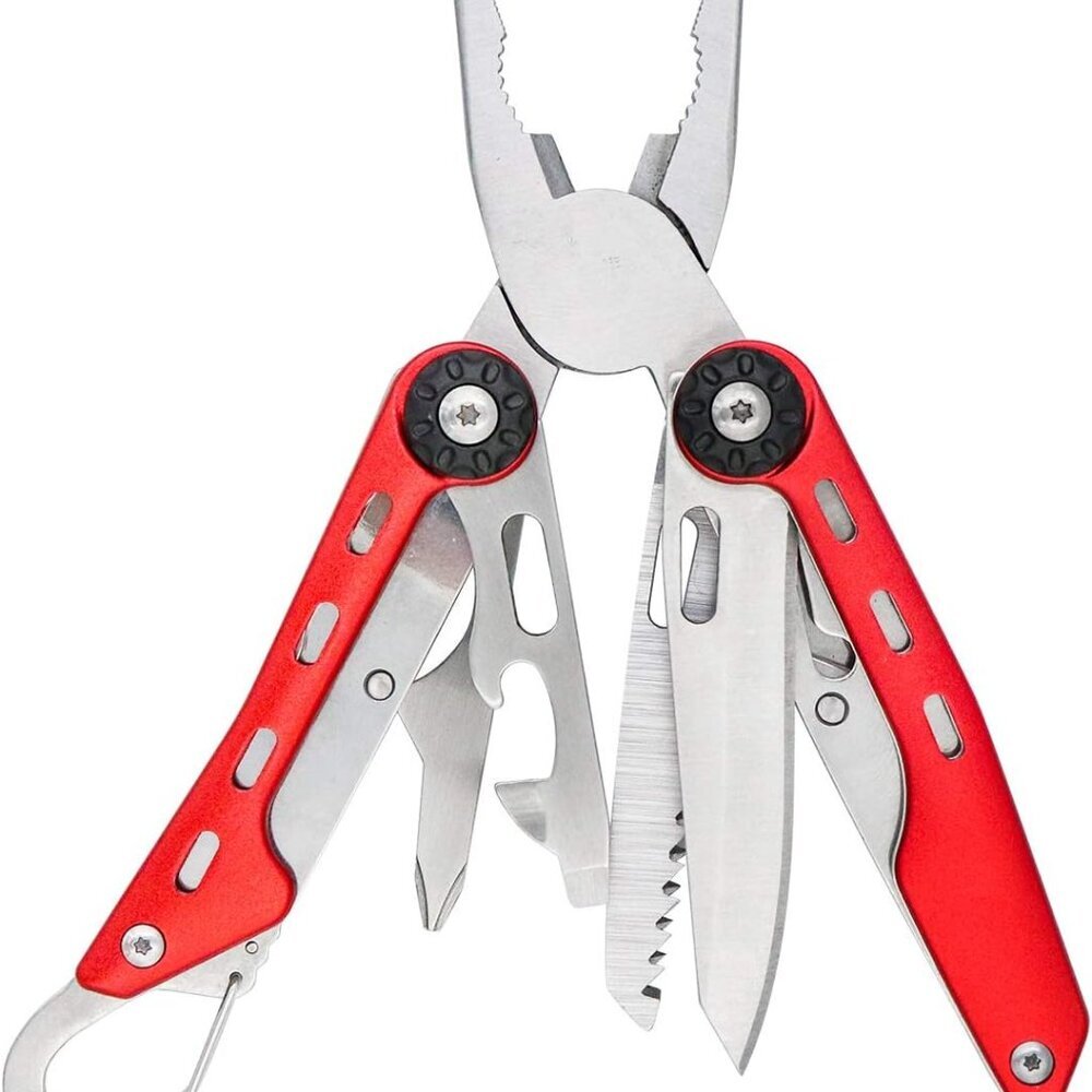 10-in-1 Stainless Steel Multitool Safety Lock with Nylon Sheath, Red